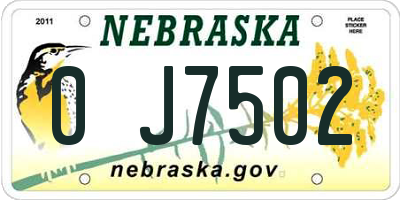 NE license plate 0J7502