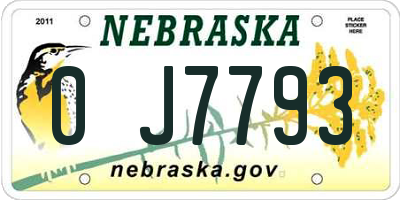 NE license plate 0J7793