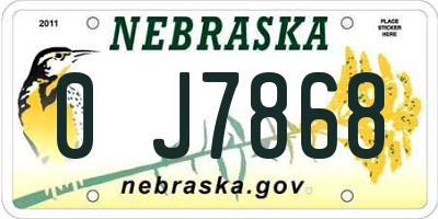 NE license plate 0J7868