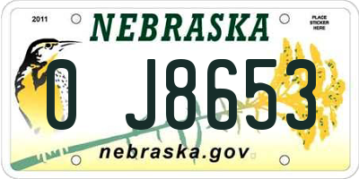 NE license plate 0J8653