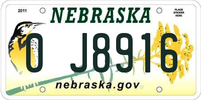 NE license plate 0J8916