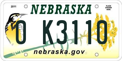 NE license plate 0K3110