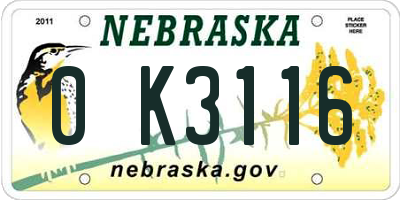 NE license plate 0K3116