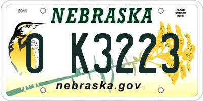 NE license plate 0K3223
