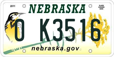 NE license plate 0K3516