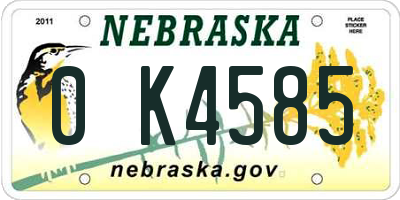 NE license plate 0K4585