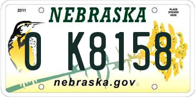 NE license plate 0K8158