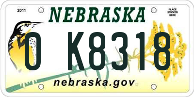 NE license plate 0K8318