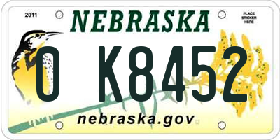 NE license plate 0K8452