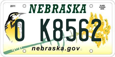 NE license plate 0K8562