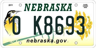 NE license plate 0K8693