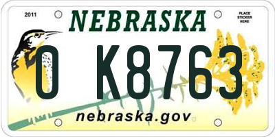 NE license plate 0K8763