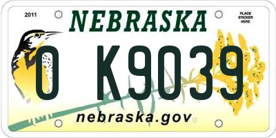 NE license plate 0K9039