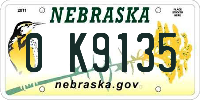 NE license plate 0K9135