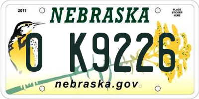 NE license plate 0K9226
