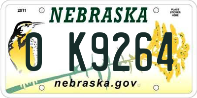 NE license plate 0K9264