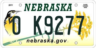 NE license plate 0K9277