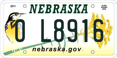 NE license plate 0L8916