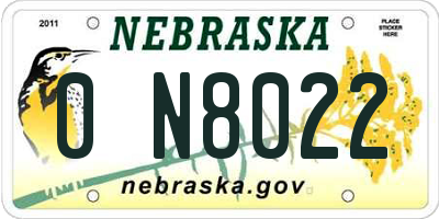 NE license plate 0N8022