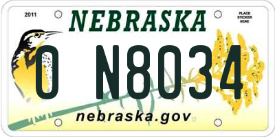 NE license plate 0N8034