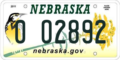 NE license plate 0O2892