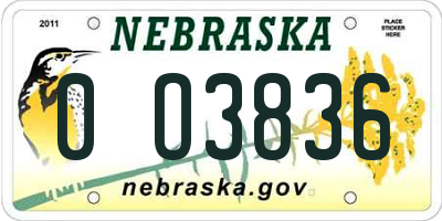 NE license plate 0O3836