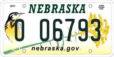 NE license plate 0O6793