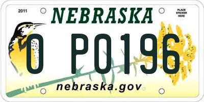 NE license plate 0P0196