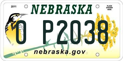 NE license plate 0P2038