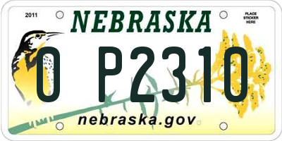 NE license plate 0P2310