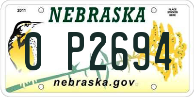 NE license plate 0P2694