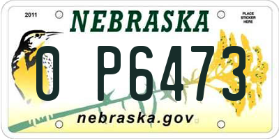 NE license plate 0P6473