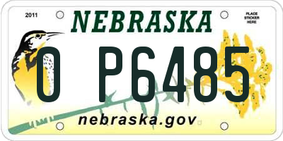 NE license plate 0P6485