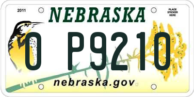 NE license plate 0P9210