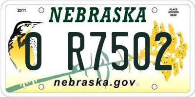 NE license plate 0R7502