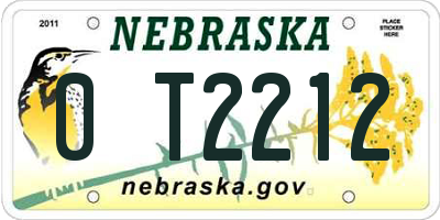 NE license plate 0T2212