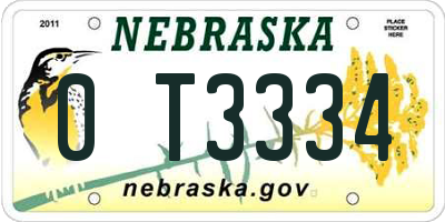 NE license plate 0T3334