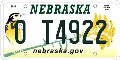 NE license plate 0T4922