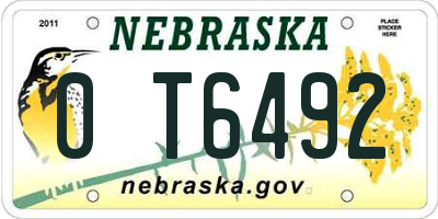 NE license plate 0T6492