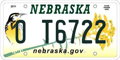 NE license plate 0T6722