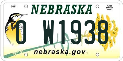 NE license plate 0W1938