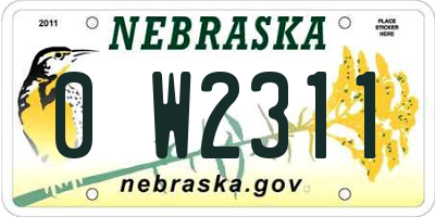 NE license plate 0W2311