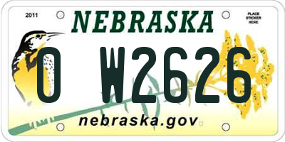 NE license plate 0W2626