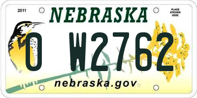 NE license plate 0W2762