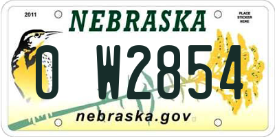NE license plate 0W2854