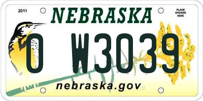 NE license plate 0W3039