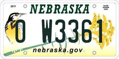 NE license plate 0W3361