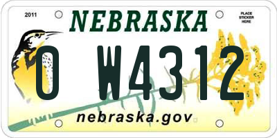 NE license plate 0W4312