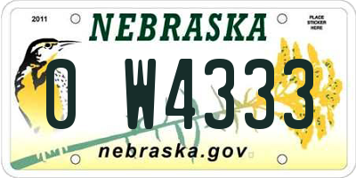 NE license plate 0W4333