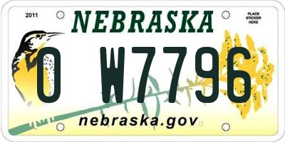 NE license plate 0W7796
